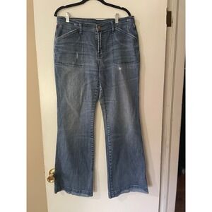 Seven7 Women Medium Wash Wide Leg Carpenter Jeans Distressed Raw Hem Sz 16